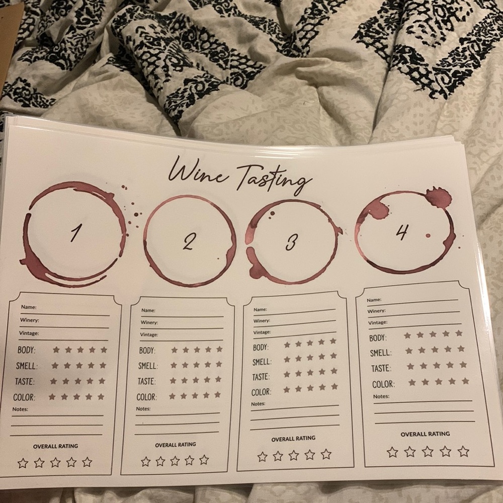 Wine tasting kit- 6 reusable mats & markers